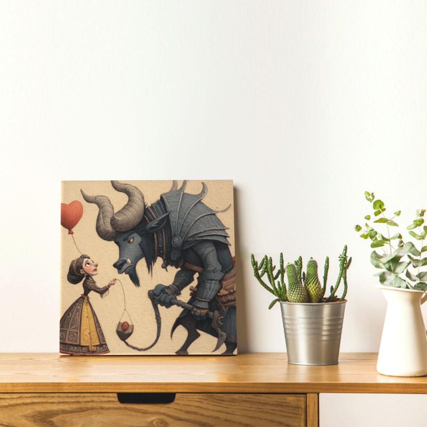 12×12 Inch Canvas Frameless Decorative Painting of Fairy - Tale - Style Fantasy Character Interaction - Fun Art - Atmosphere Home Wall Art