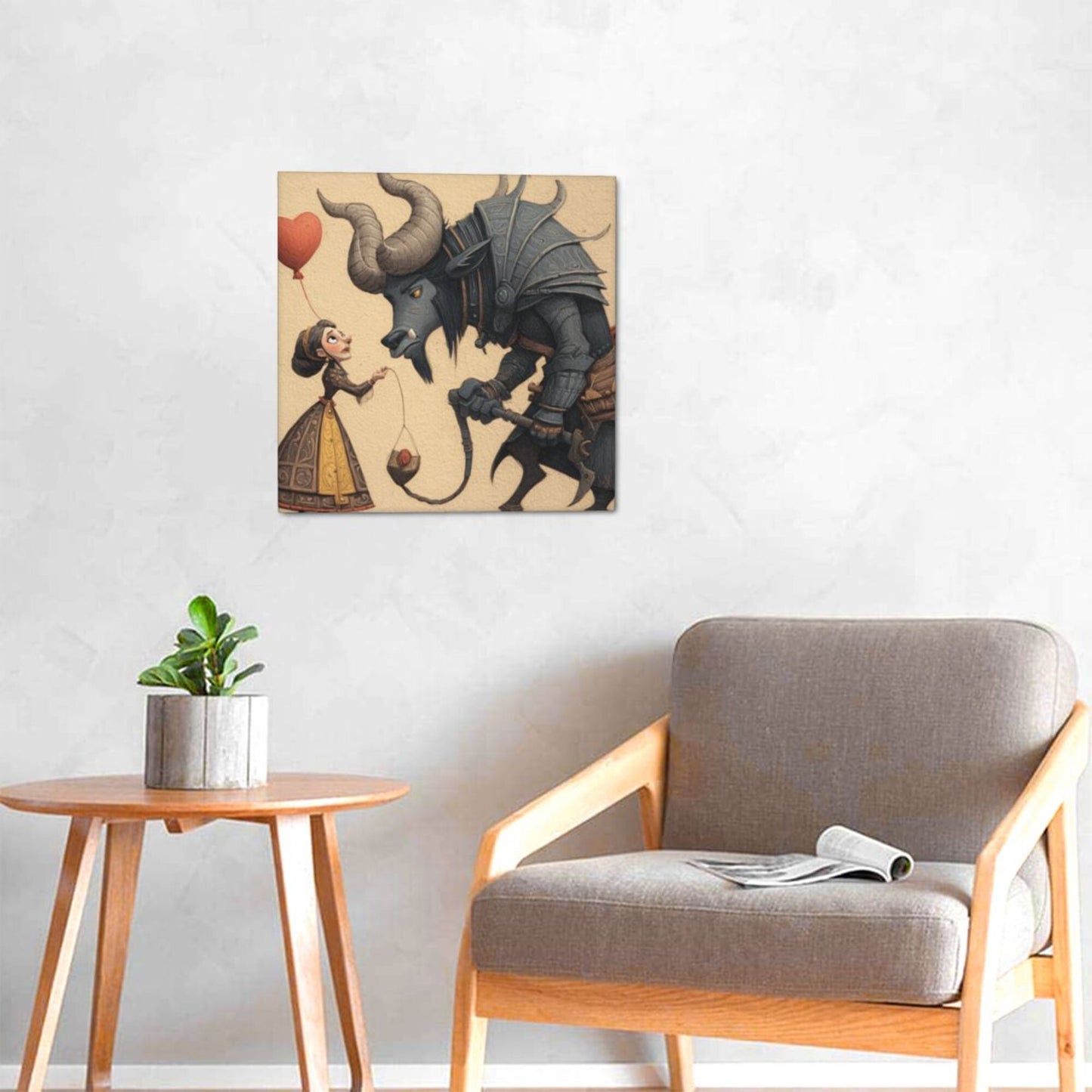 12×12 Inch Canvas Frameless Decorative Painting of Fairy - Tale - Style Fantasy Character Interaction - Fun Art - Atmosphere Home Wall Art