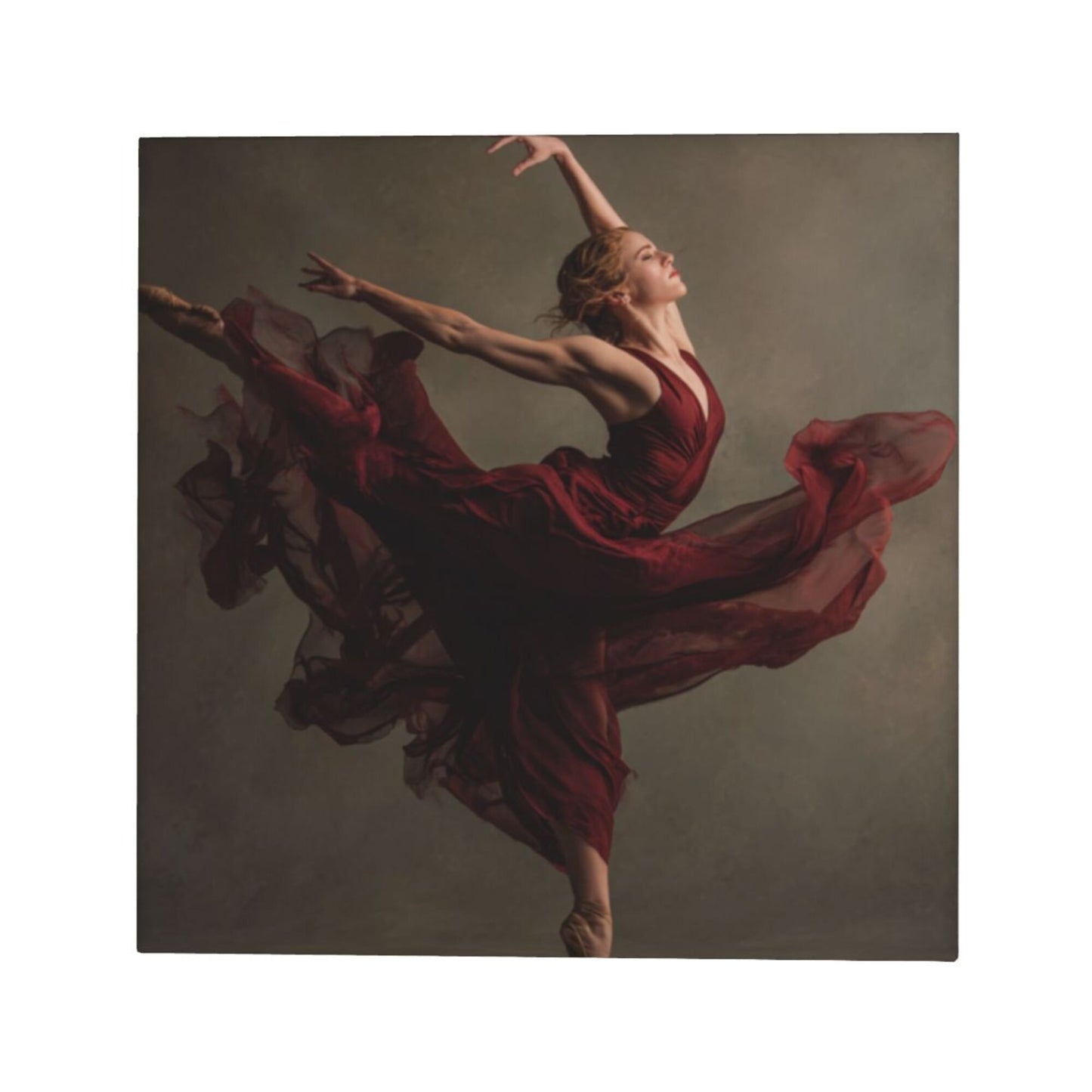 12×12 Inch Canvas Frameless Decorative Painting of Dancer in Red Dress - Artistic & Dynamic Home Wall Art