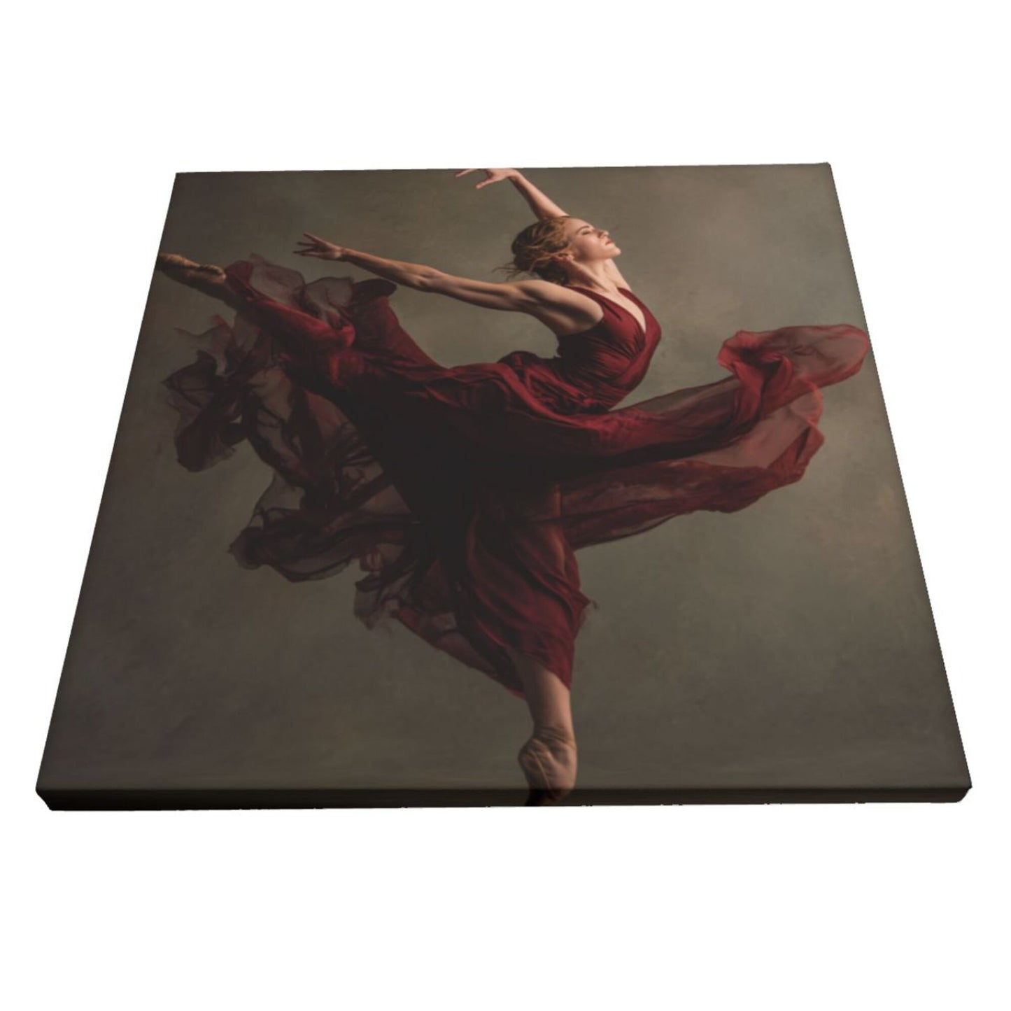 12×12 Inch Canvas Frameless Decorative Painting of Dancer in Red Dress - Artistic & Dynamic Home Wall Art