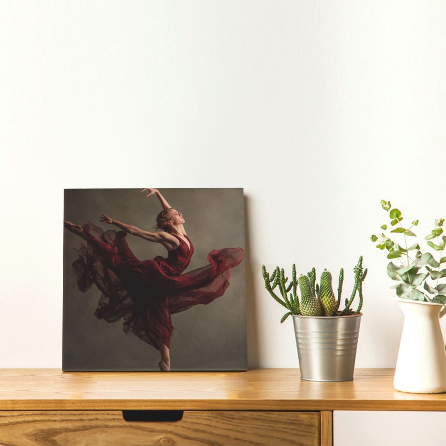 12×12 Inch Canvas Frameless Decorative Painting of Dancer in Red Dress - Artistic & Dynamic Home Wall Art