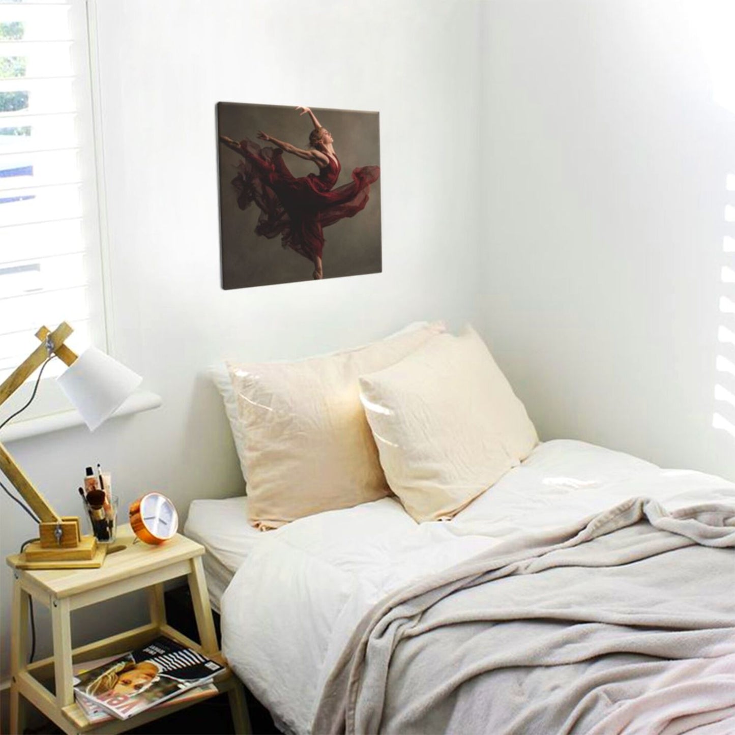 12×12 Inch Canvas Frameless Decorative Painting of Dancer in Red Dress - Artistic & Dynamic Home Wall Art