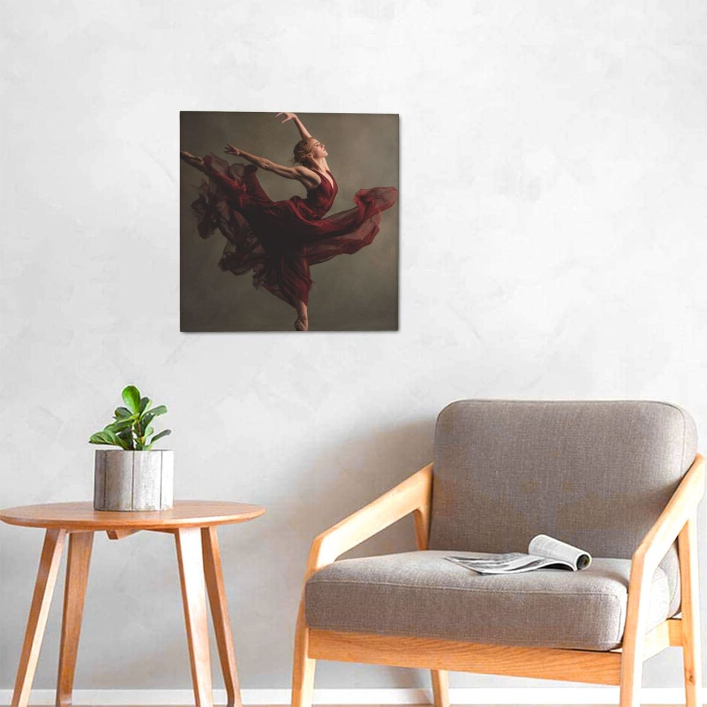 12×12 Inch Canvas Frameless Decorative Painting of Dancer in Red Dress - Artistic & Dynamic Home Wall Art
