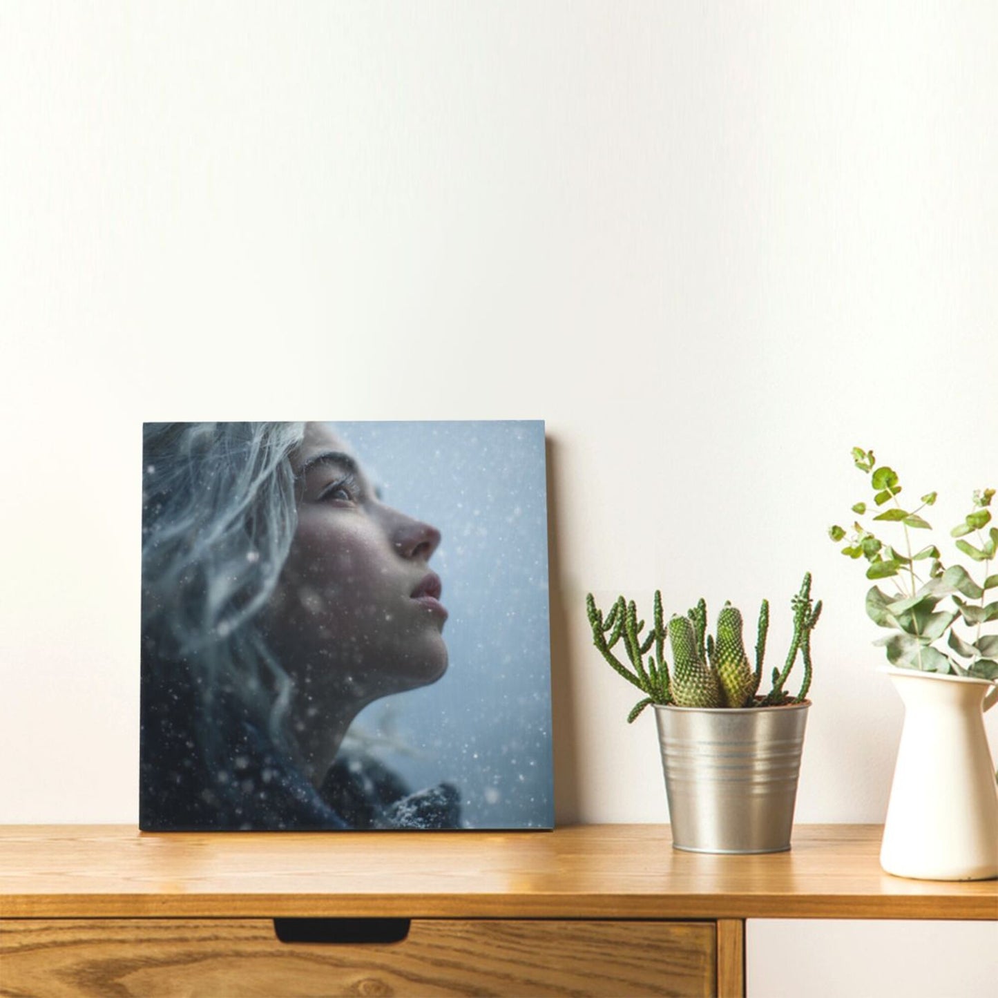 12×12 Inch Canvas Frameless Decorative Painting of Snow - Scene Character Close - up - Create a Quiet Atmosphere Home Wall Art