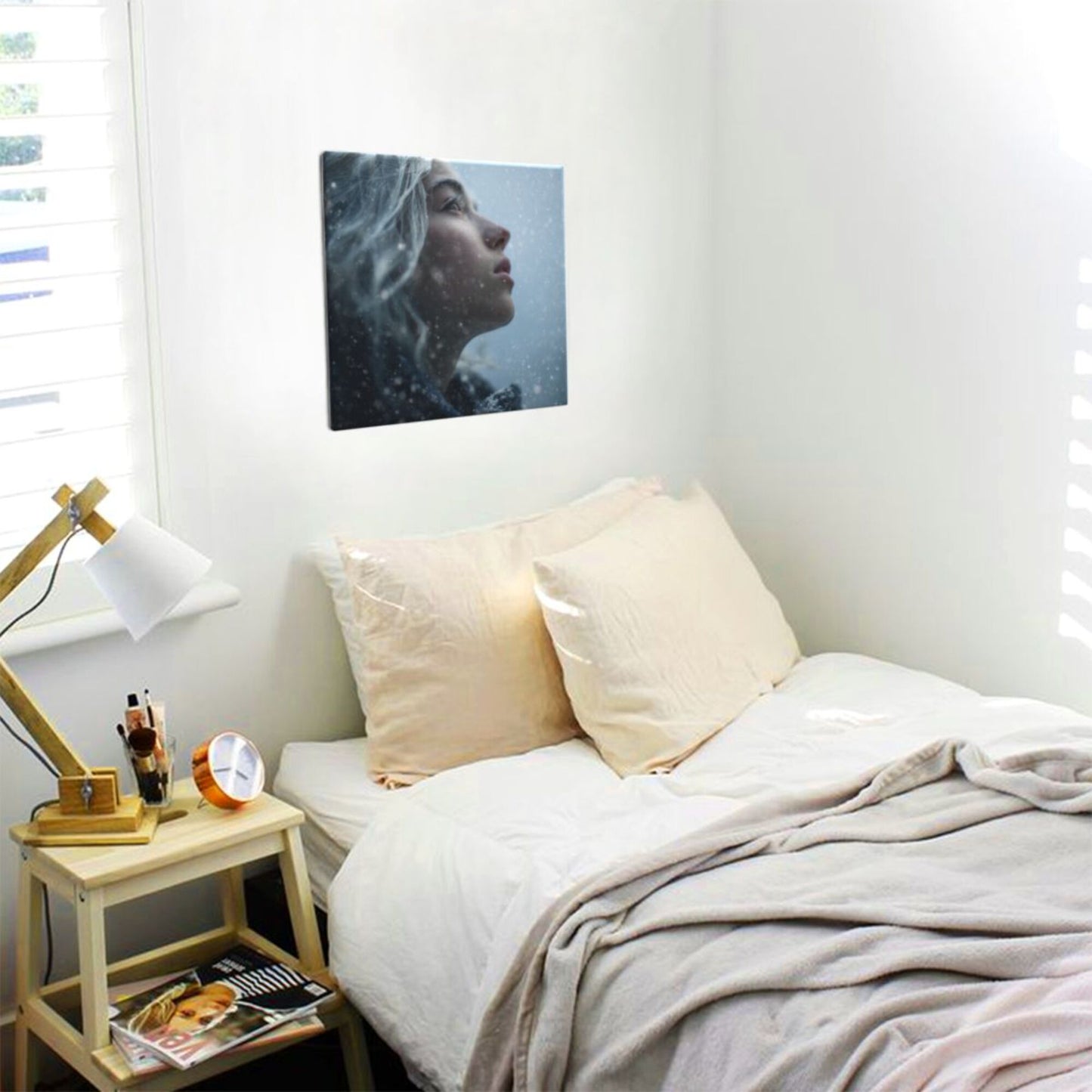 12×12 Inch Canvas Frameless Decorative Painting of Snow - Scene Character Close - up - Create a Quiet Atmosphere Home Wall Art