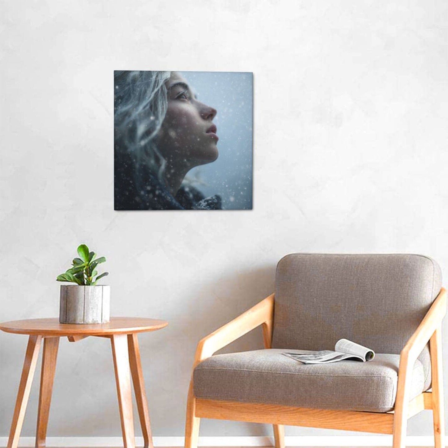 12×12 Inch Canvas Frameless Decorative Painting of Snow - Scene Character Close - up - Create a Quiet Atmosphere Home Wall Art
