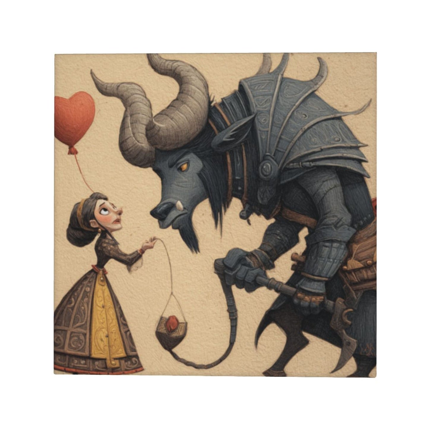 12×12 Inch Canvas Frameless Decorative Painting of Fairy - Tale - Style Fantasy Character Interaction - Fun Art - Atmosphere Home Wall Art