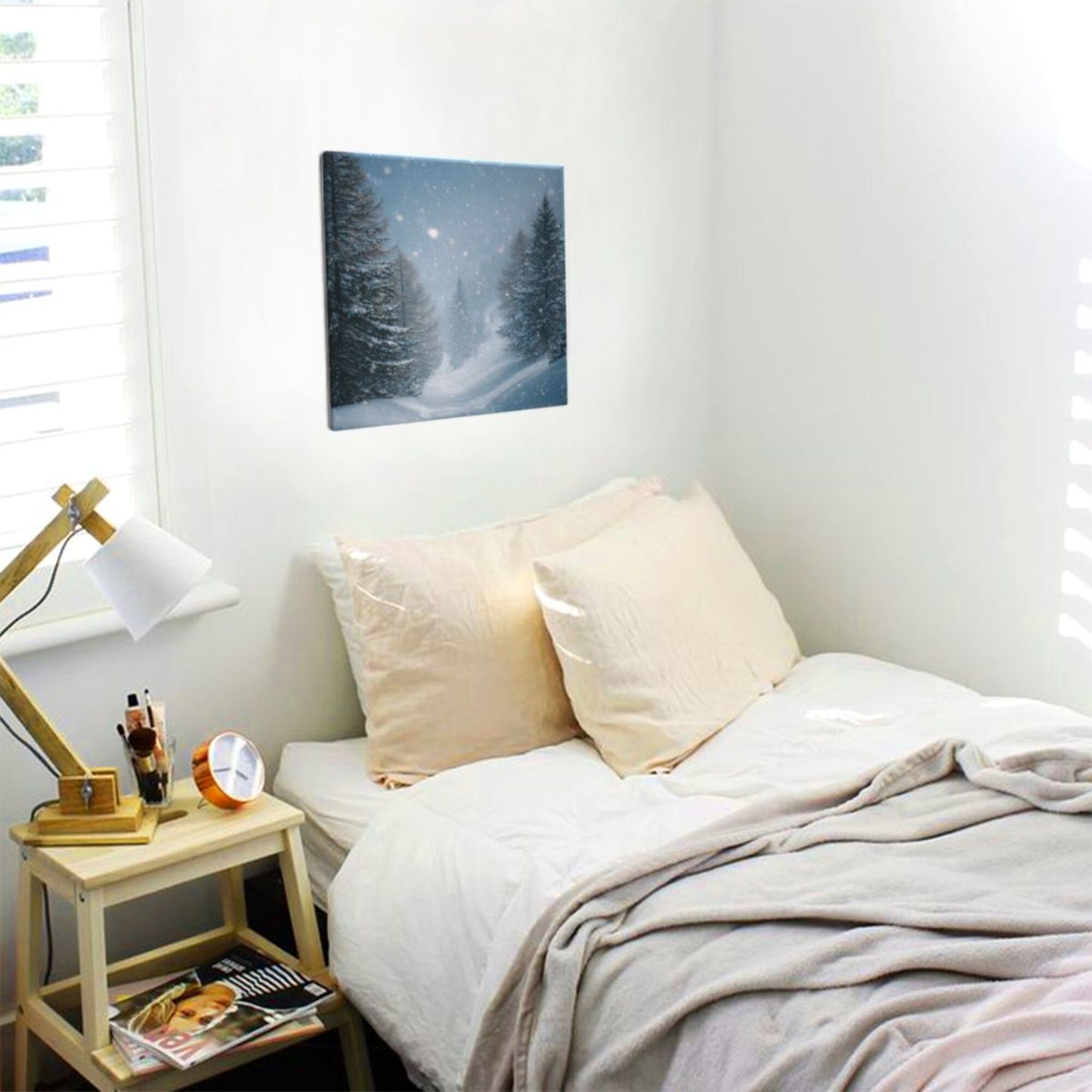 12×12 Inch Snow - Scenery Forest High - Quality Canvas Frameless Decorative Painting - Quiet Winter Atmosphere Home Wall Art