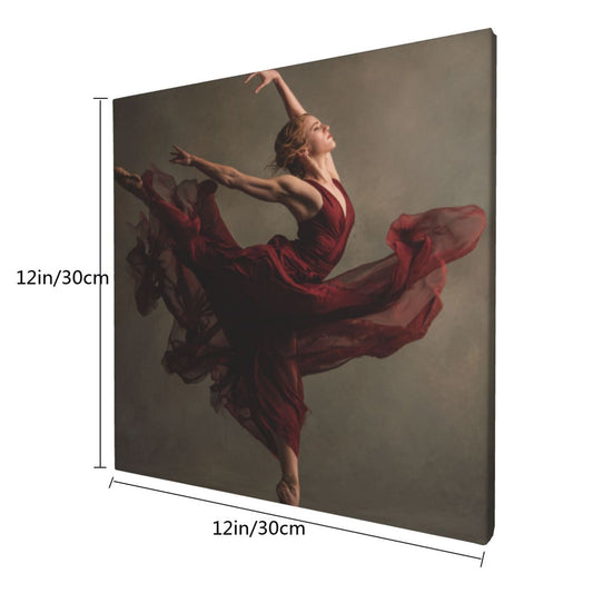 12×12 Inch Canvas Frameless Decorative Painting of Dancer in Red Dress - Artistic & Dynamic Home Wall Art