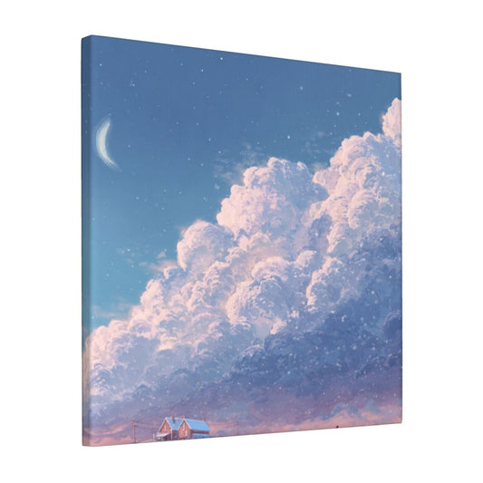 12×12 Inch Dreamy Clouds and Cottage High - Quality Canvas Frameless Decorative Painting - Healing Home Art Wall Decor