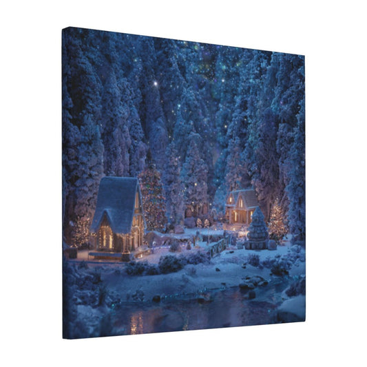 12×12 Inch Dreamy Snowy Night Forest Cottage High - Quality Canvas Frameless Decorative Painting - Quiet Atmosphere Home Art Wall Decor